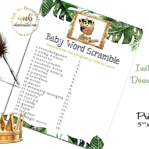 DIGITAL FILE Baby Word Scramble Game,  Safari Prince Invitation, Invite, Royal Baby Shower Decor, A Prince is On It&#39;s Way COA-01