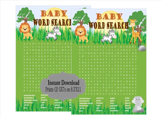 PRINTABLE Baby Shower Games, Baby Word Search, Poster, Jungle Baby Shower Printable, Safari Baby Shower, Safari Collection Il_570xn