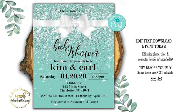 EDITABLE Paris Blue Theme Invite | Invitation | Bridal Shower Decor | 1st Birthday | Baby Shower | Baby | Bride | and Co | Breakfast at Il_570xn
