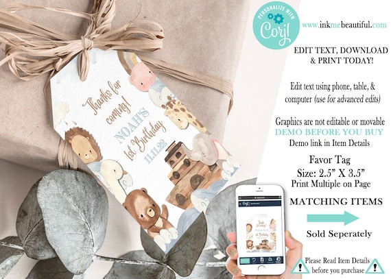 Noah's Ark Favor Tag | Noah's Ark Theme | Baby Shower | Kids Birthday ...