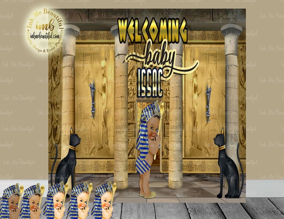 DIGITAL FILE Little Prince Egyptian Pharaoh Backdrop, Photoback Drop, Royal Baby Shower Decor, A Prince is On It's Way, Royal Blue and Gold Il_570xn