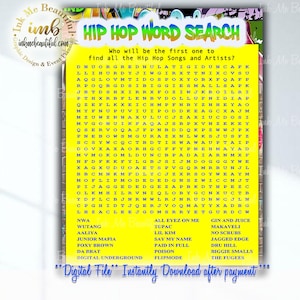 DIGITAAL BESTAND Hiphop woordzoeker, hiphop babyshower, 5 x 7, hiphop babyshowergames, throwback 80s 90s house party, 80s 90s baby, H001