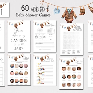 EDITABLE Cowboy Baby Shower Games Bundle A Little Cowboy is on the Way Games Pack Country Western Baby Wild West Baby Shower C9