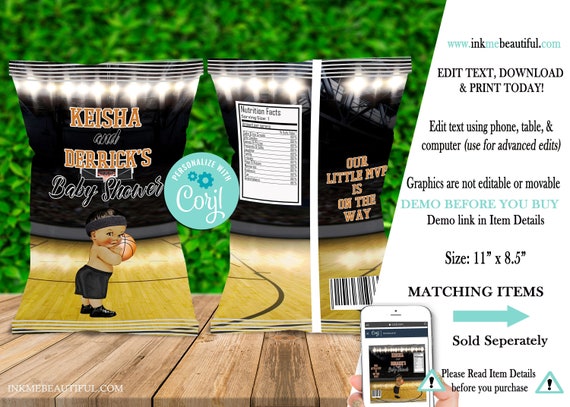EDITABLE | Basketball Chip Bag | Baby Shower | Basektball Theme Baby Shower | BT-095 Il_570xn