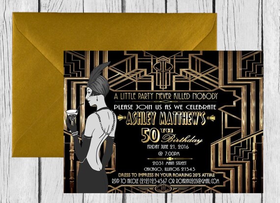 Digital File Gatsby Themed Wedding Invitation Great Gatsby Etsy