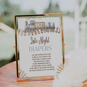 PRINTABLE | Late Night Diapers Sign | Train Party | Boy Baby Shower Game | 1st Birthday | Baby Shower | Choo Choo | Locomotive | T23