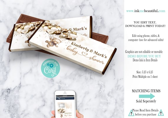 PRINTABLE Teddy Bear Baby Shower Candy Bar Label | Teddy Bear Theme | Nuetral Shades | Can Bearly Wait to Meet You | BB04 Il_570xn