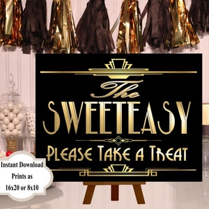 印刷可能なSweeteasyキャンディサイン、ギャツビーパーティーデコレーション、狂騒の20年代アールデコ、ウェディングサイン、ウェディングデコレーション、キャンディビュッフェサイン、