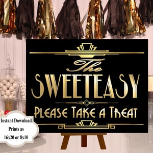 PRINTABLE Sweeteasy Candy sign,Gatsby party decoration, Roaring 20s Art deco,Wedding Sign, Wedding Decor, Candy Buffet Sign,