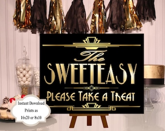 PRINTABLE Sweeteasy Candy sign,Gatsby party decoration, Roaring 20s Art deco,Wedding Sign, Wedding Decor, Candy Buffet Sign,