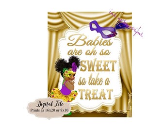 PRINTABLE Mardi Gras Baby Shower Candy Buffet Sign Prints 16X20 or 8X10, Mardi Gras Baby Shower Decor, Babies are Sweet, Take a Treat