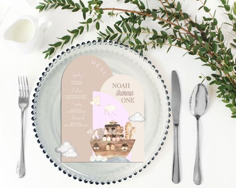 EDITABLE Noah's Ark Baby Shower Arch Menu Card | Charger Plate Insert NA22