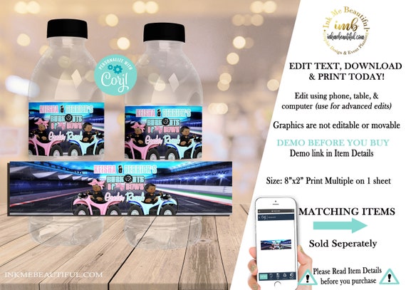 DIGITAL FILE 4 Wheeler| Burnouts or Bows Gender Reveal Water Bottle Label | Party Decor | Burn outs or Bows | Motorcycle | Il_570xn