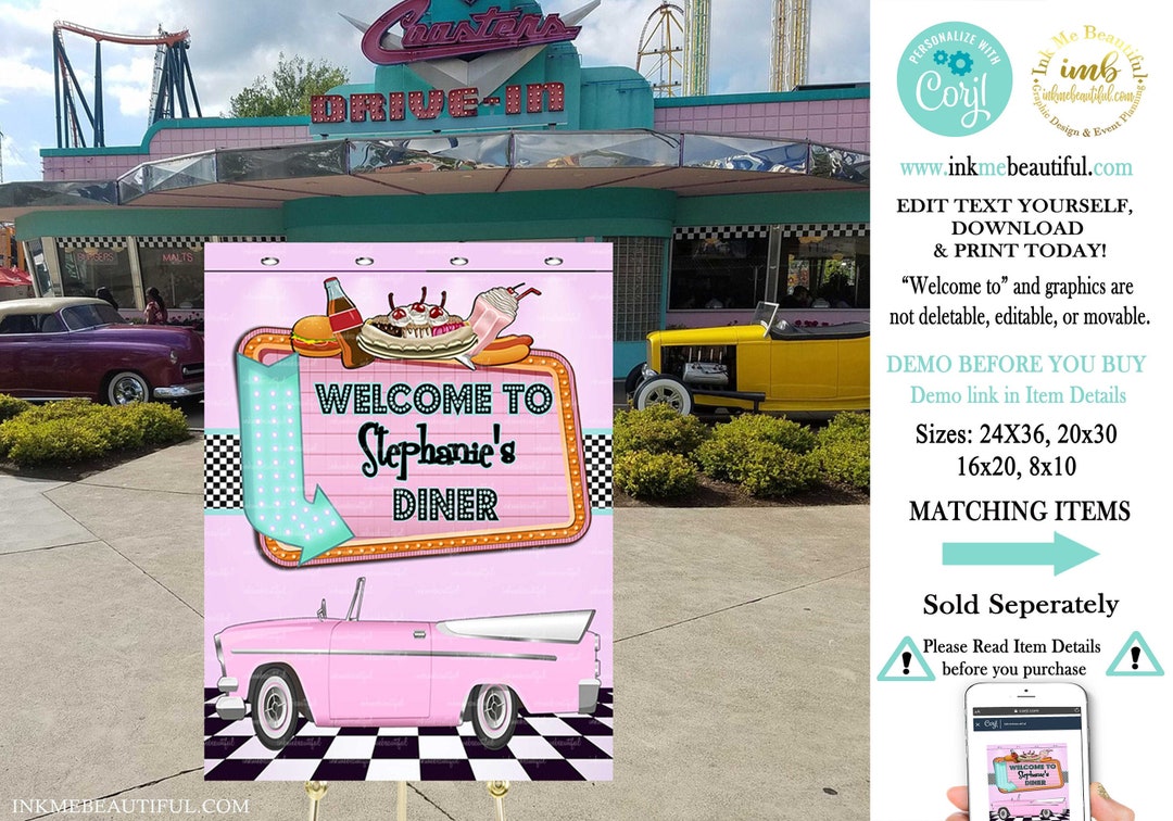 DIGITAL FILE 50's Diner Welcome Sign, Retro Diner Backdrop, 1950's ...