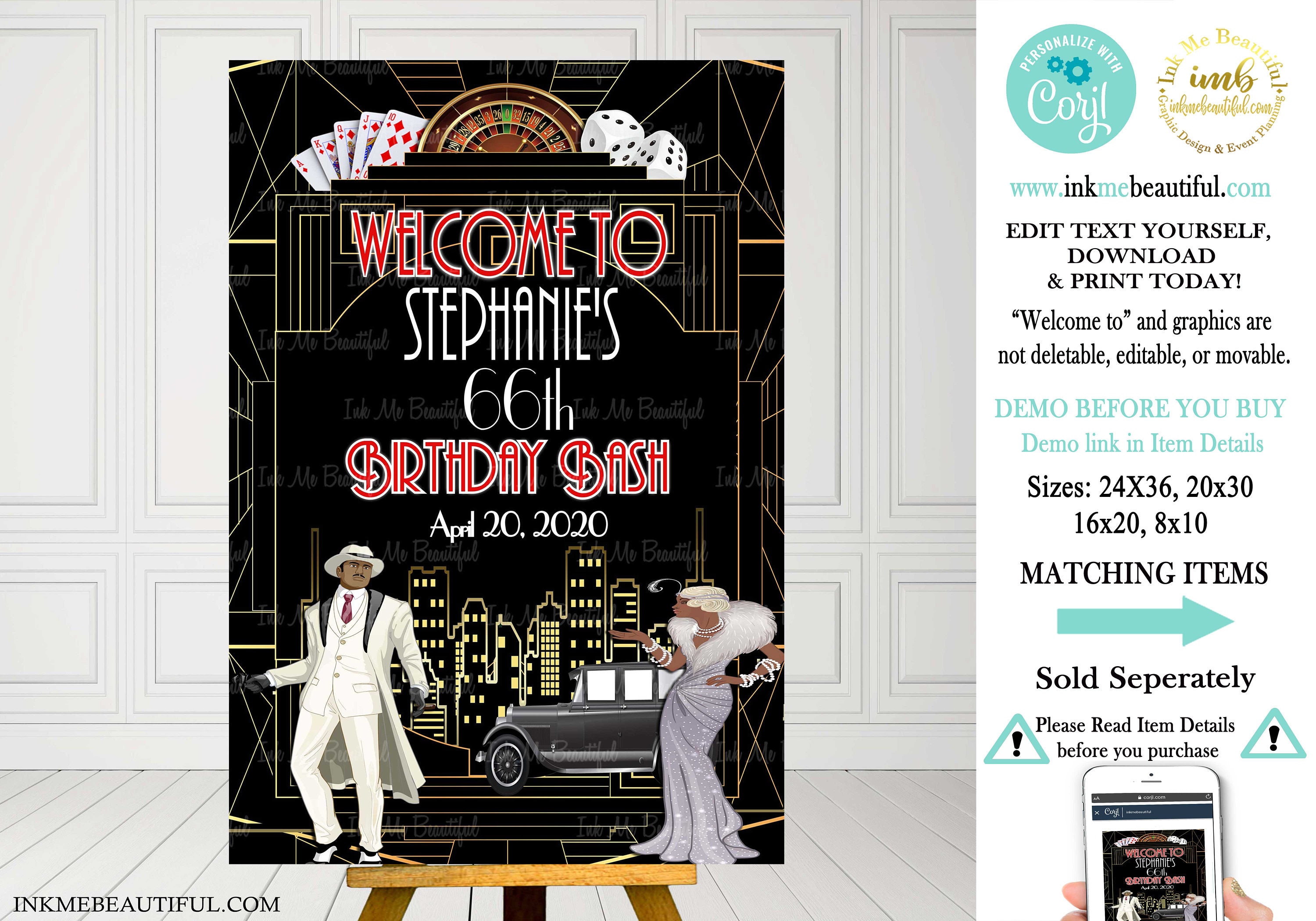 Great Gatsby Party Printable signs, Roaring 20's party decorations, Great  Gatsby party, 1920's decorations, Art Deco poster, Black Gold by jeni ro  designs