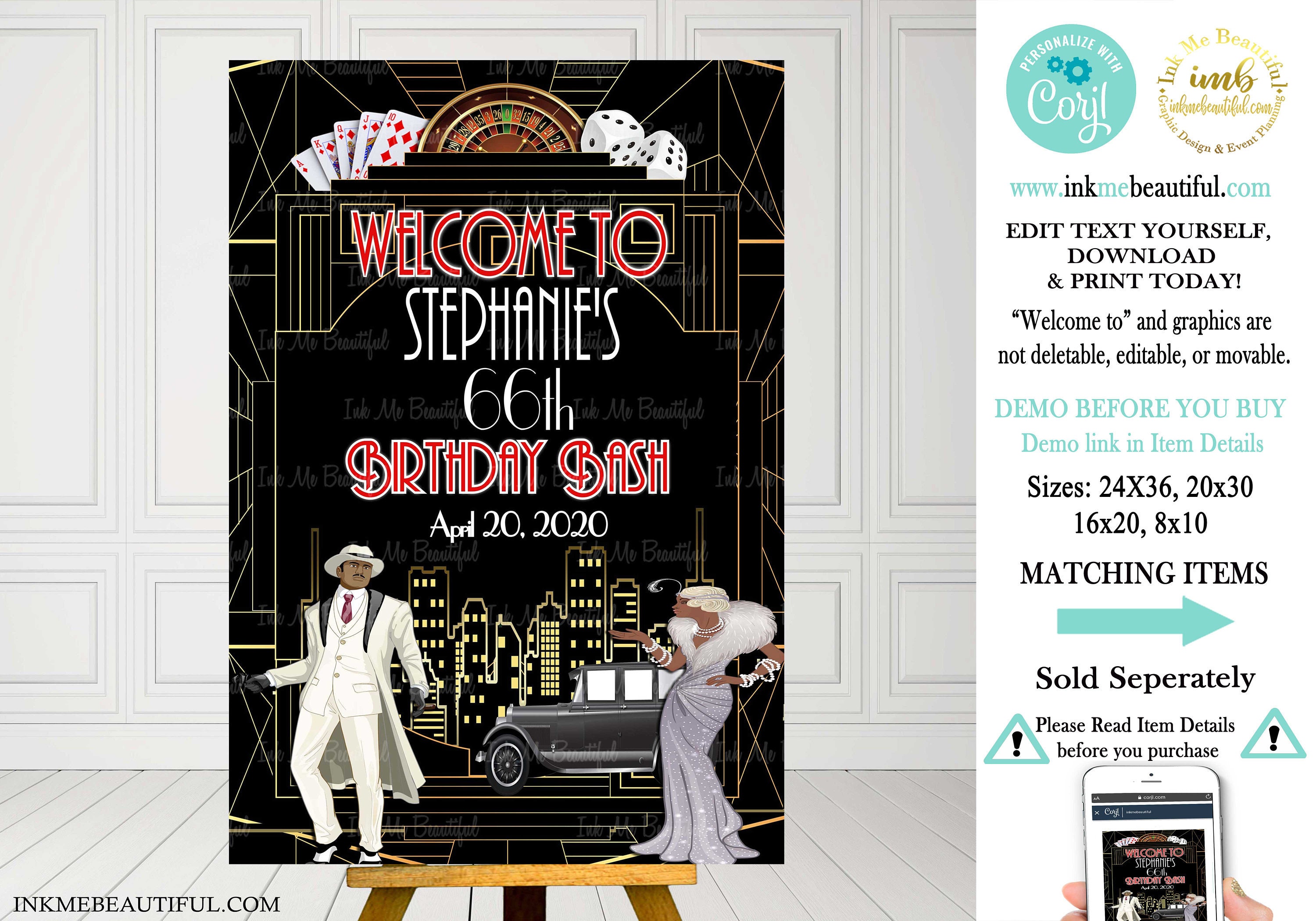 Editable Great Gatsby Welcome Signgatsby Party Decoration Etsy 日本