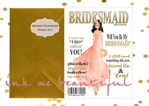 PRINTABLE Will You be My Bridesmaid Card, Bridal MAGAZINE Invitation, Fashion Bridal Invite, Bridal Shower Invite, Bridesmaid Invitation Il_570xn