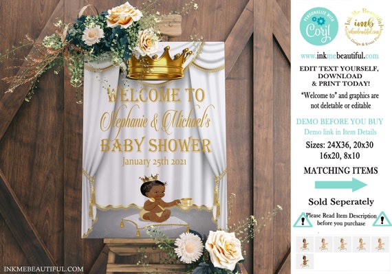 EDITABLE Royal Baby Welcome Poster, Royal Baby Shower Decor, A Prince is On It's Way, White and Gold, RR01 Welcome Sign Il_570xn