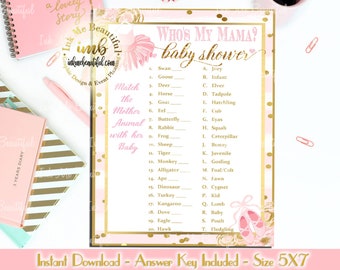 Digital File Baby Animal, Who's my mama?, TuTu Cute, Pink and Gold Girl Baby Shower , DIGITAL FILE, Tutu Baby Shower Games, TU-002