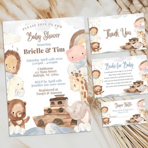 Pacote de convites para chá de bebê da Arca de Noé | Tema da Arca de Noé | Chá de bebê | Batismo | Primeiro aniversário | Bíblico | NA22
