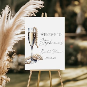 EDITABLE Pearls and Prosecco Welcome Sign Bridal Shower Champagne and Pearls Watercolor Champagne Bubble Bar Door Sign