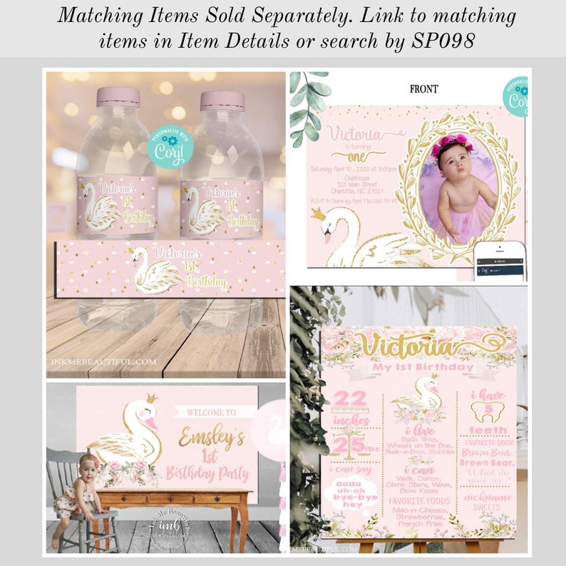 EDITABLE Swan Milestone Sign Dove Baby Shower Swan Party Printables Birthday Swan Lake Corjl Swan Soiree SP098 image 3