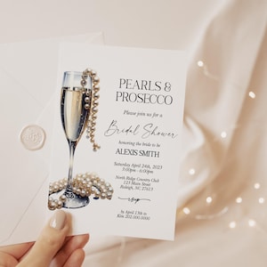 EDITABLE Pearls and Prosecco Bridal Shower Invitation Champagne Bubbly Invite Brunch Bridal Shower Minimalist Template