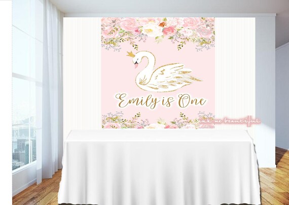 Printable Swan Dove Birthday Baby Shower Candy Table Backdrop