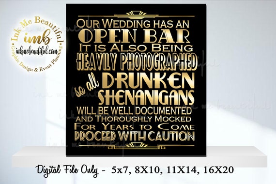 PRINTABLE This Party has an Open Bar, 4 Sizes, Roaring 20s Art deco,Wedding Sign, Wedding Decor, Gatsby Quote, Gatsby Collection, Wedding Il_570xn