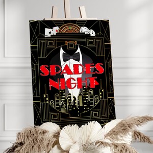 PRINTABLE Spades Game Sign Gatsby Party Decoration Roaring 20s Art deco Las Vegas Theme  Harlem Nights Signs,Casino, HN013