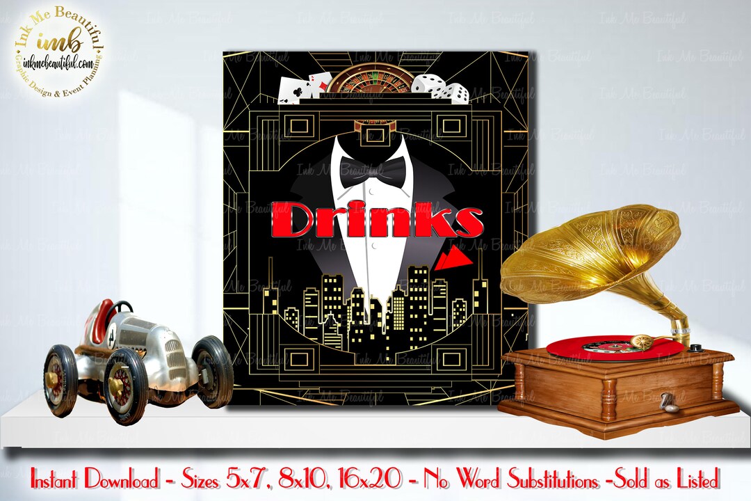 Great Gatsby PRINTABLES Drinks Signgatsby Party Decoration - Etsy