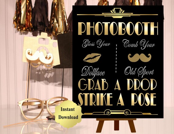 PRINTABLE Photobooth sign 8x10, 16x20, 20x30, 24x36 |Gatsby party decoration Roaring 20s Art deco*Wedding photobooth sign*Grab a prop and Il_570xn