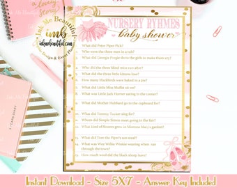 Digital File Nursery Rhymes Game, TuTu Cute, Pink and Gold Girl Baby Shower , DIGITAL FILE, Tutu Baby Shower Games, TU-002