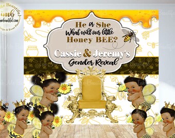 DIGITAL FILE  What will it bee, he or she, Gender Reveal Back Drop Poster Signage Decor, Photobooth Backdrop Candy Banner Bee