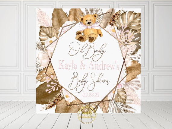 PRINTABLE Blush Pink Teddy Bear Baby Shower Backdrop Banner| Vintage Baby Shower | Teddy Bear | Baby Blue| Can Bearly Wait | Boho Theme Il_570xn