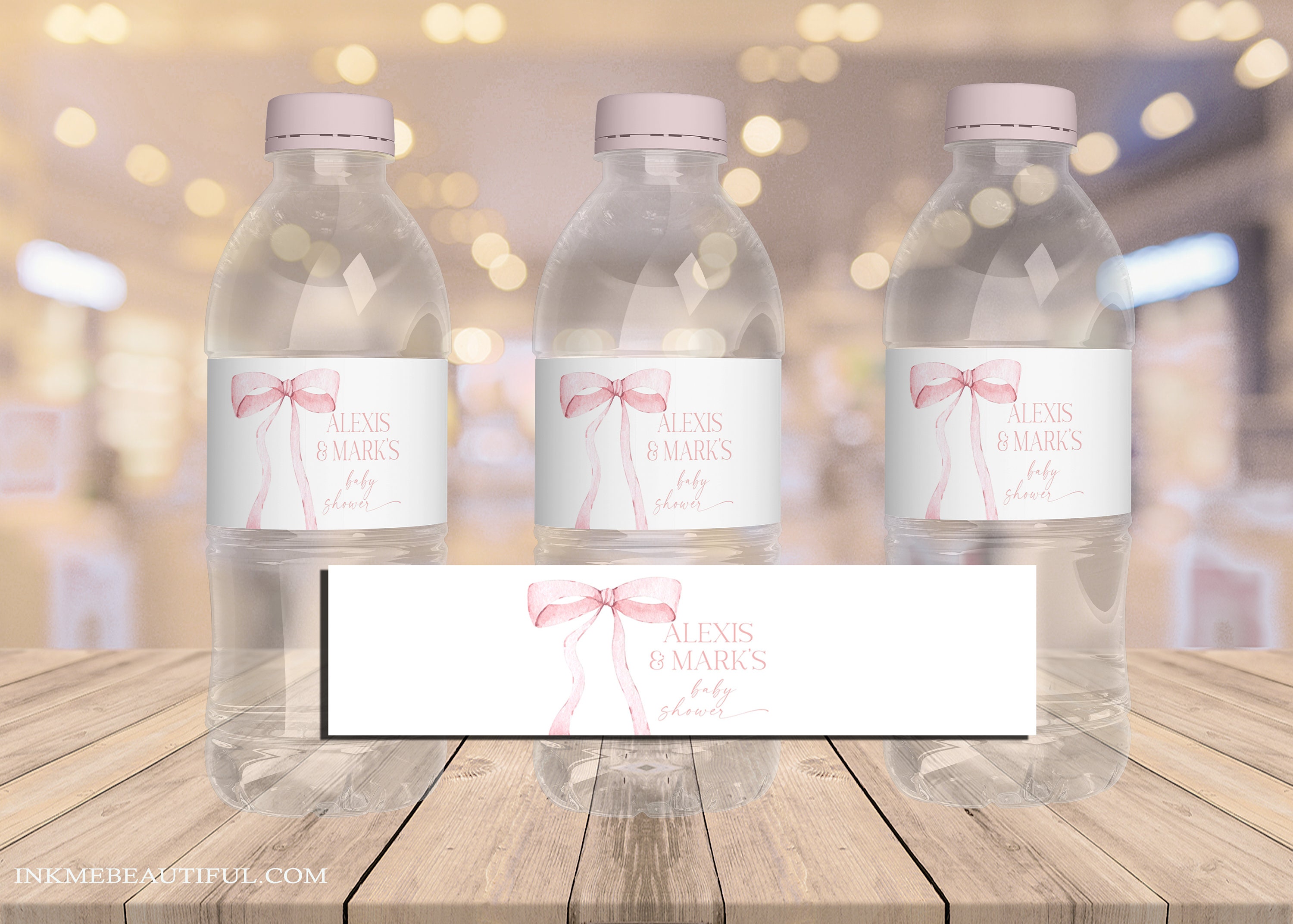 Pink Blush Bokeh Water Bottle Labels - iCustomLabel