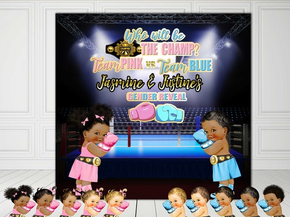 PRINTABLE Boxer Baby Gender Reveal, Boxer Theme, Boxing Baby Shower, Boxing Theme, Photo backdrop, Sports Baby Shower, Candy Table Backdrop Il_570xn