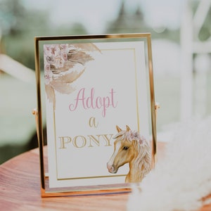 Digital File Cowgirl Adopt a Pony Sign Birthday Party Blush Pink Boho Horse Saddle Up Horse Party Decor Table Signs Derby Baby Shower H24