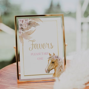 Digital File Cowgirl Birthday Party Favors Sign Blush Pink Boho Horse Saddle Up Horse Party Decor Table Signs Derby Baby Shower H24