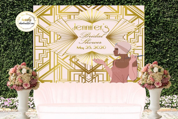 PRINTABLE Blush Pink Great Gatsby, Harlem Nights, Roaring 20s,Bridal Shower Photo Backdrop, Candy Table Backdrop, Step and Repeat Il_570xn