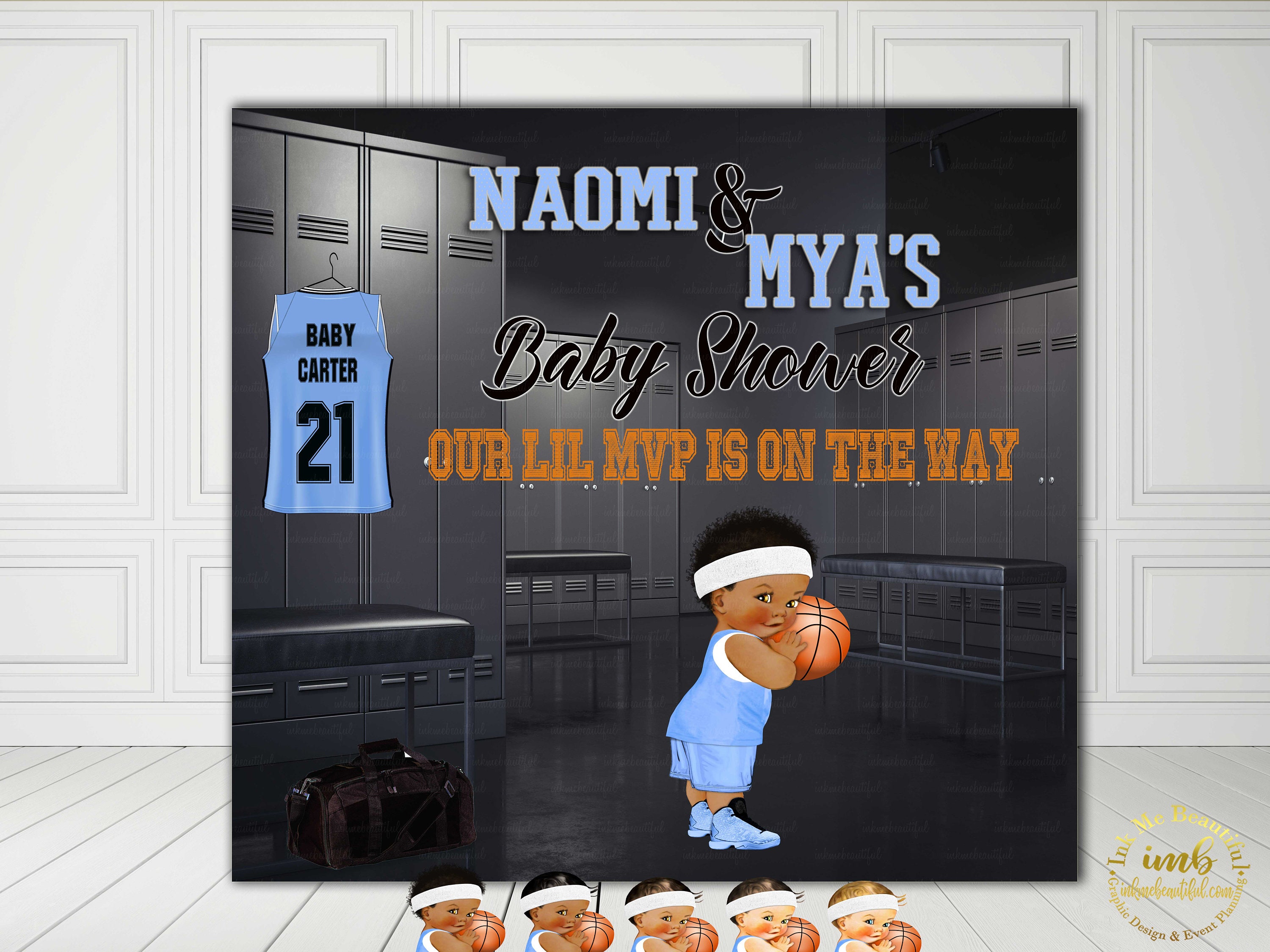 DIGITAL FILE Basketball Theme Baby Shower Photo Backdrop | Candy Table Backdrop | Light Blue | Basketball Baby Shower | Basketball Theme