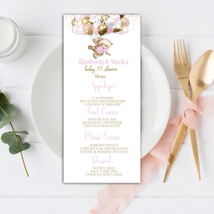 PRINTABLE Teddy Bear Baby Shower Menu | Teddy Bear Theme |Light Pink | Bearly Wait Baby Shower | BB06