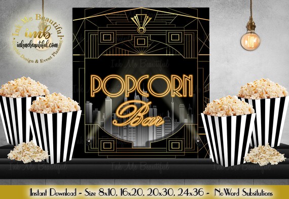 Digital File Popcorn Sign 1920s Party Decor Great Gatsby Party
