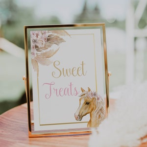 Digital File Cowgirl Birthday Party Sweet Treats Sign Blush Pink Boho Horse Saddle Up Horse Party Decor Table Signs Derby Baby Shower H24