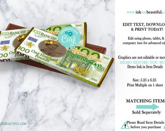 EDITABLE Prince Candy Bar Label |Royal Baby Shower| Corjl Digital Download| Safari Baby| Jungle Baby Shower| COA-01