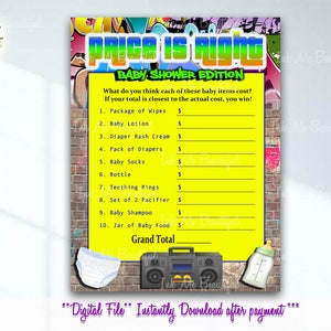 DIGITAL FILE   Hip Hop Baby Shower Games, Hip Hop Baby Shower, 5x7,, Throwback 80s 90s House Party, 80s baby, 90s baby, H001