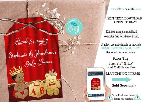 EDITABLE | Royal Red Favor Tag | Thank You Tag | Royal Red Baby Shower | A Prince is on the way | Royal Baby Shower| Prince Theme |RR01 Il_570xn