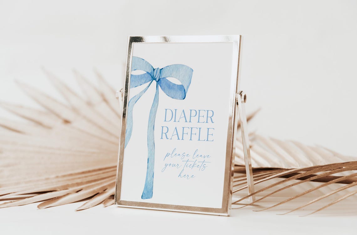 Digital File Blue Bow Diaper Raffle Sign Blue Watercolor Ribbon ...
