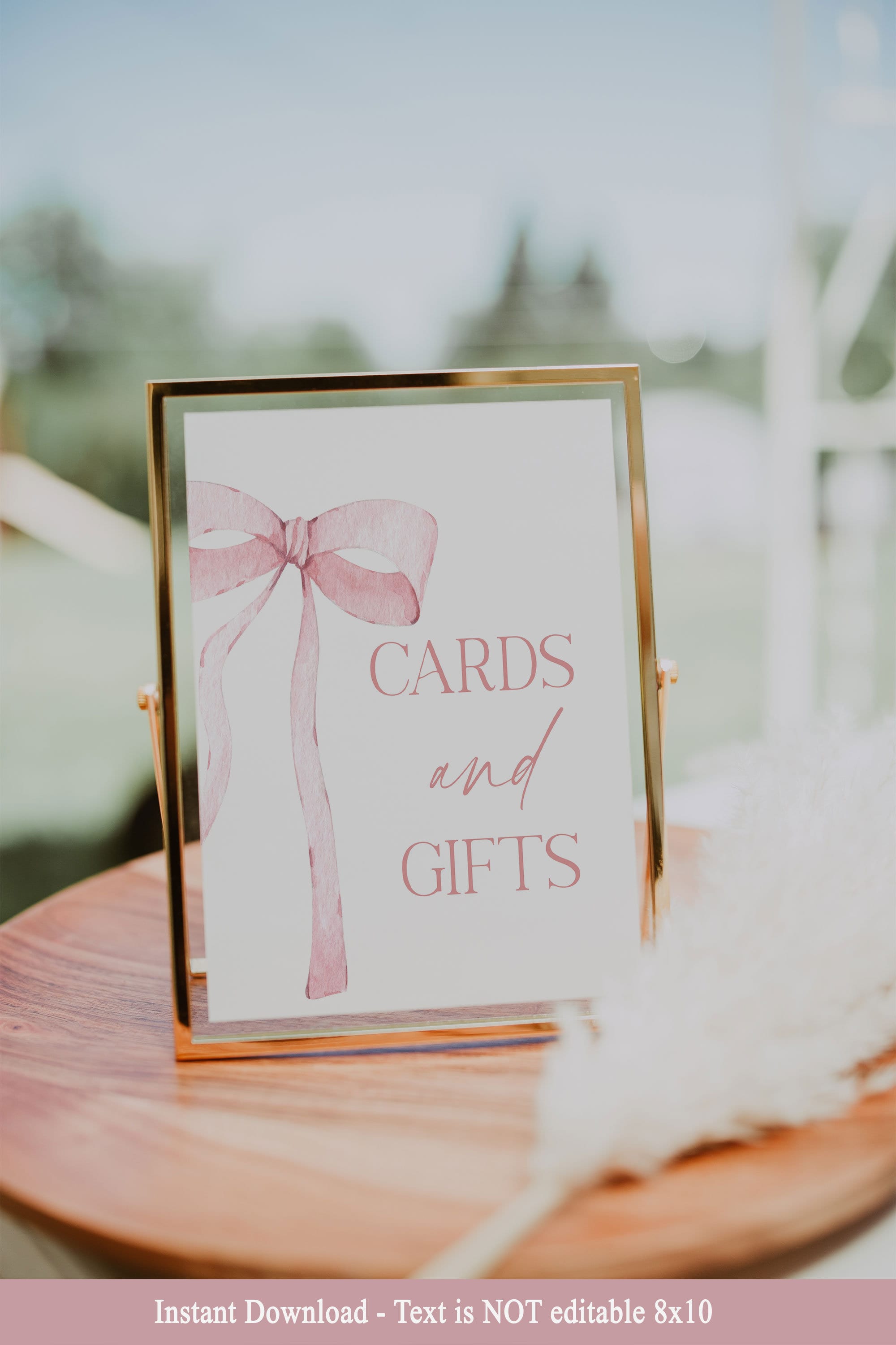 Digital File Pink Bow Cards and Gifts Sign Pink Watercolor Ribbon Minimalist Baby Shower Signs First Birthday Sign Baby Sprinkle Minimal PB1