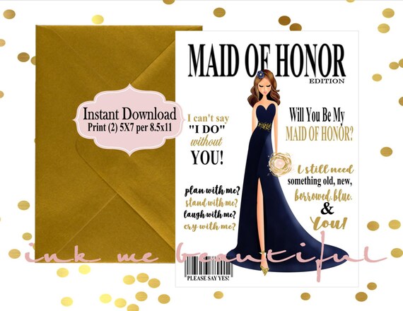 PRINTABLE Will You be My Maid of Honor, Bridal MAGAZINE Invitation, Fashion Bridal Invite, Bridal Shower Invite, Bridesmaid Invitation Il_570xn